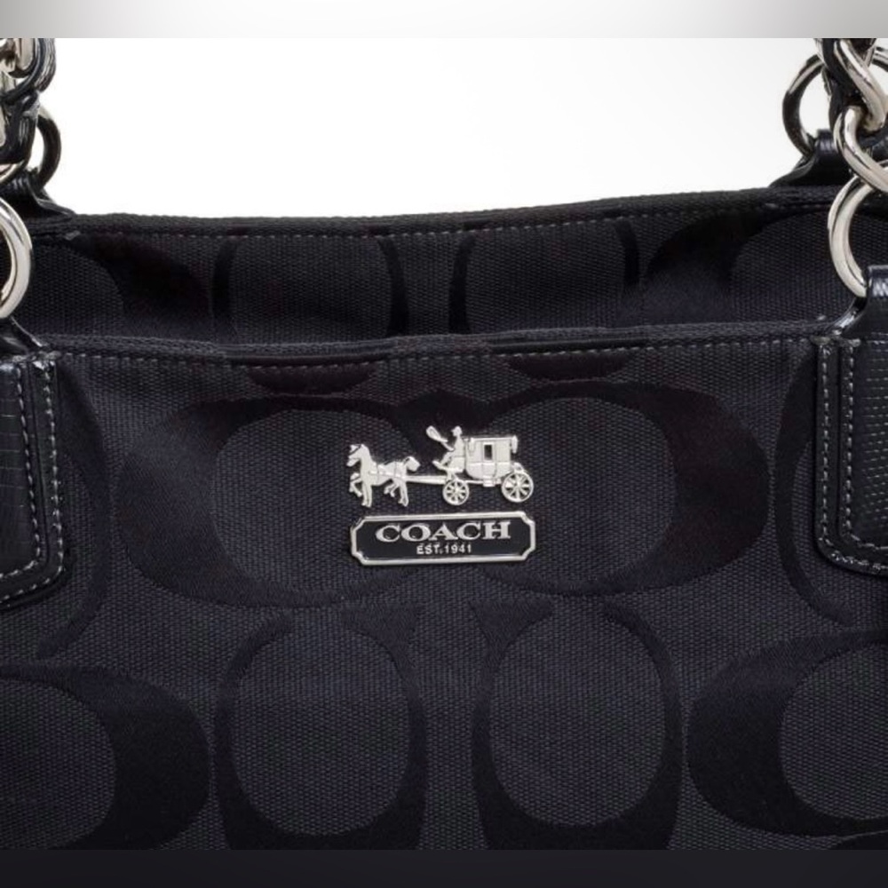 Coach 18738 Chelsea Black Signature Shoulder Bag with Silver Hardware
